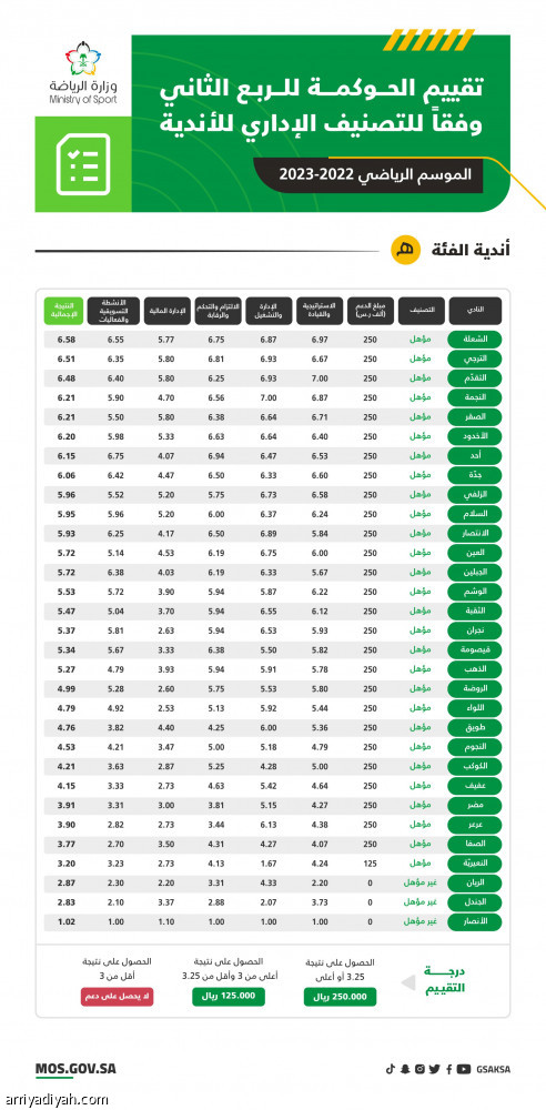 الحوكمة تدعم 58 ناديا بـ 128 مليونا