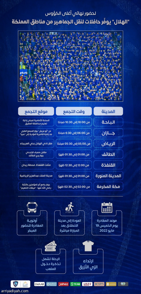 الهلال ينقل جماهيره من 7 مدن  إلى «الجوهرة»